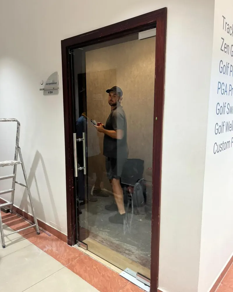 Glass doors — Optimal Fitness, Dubai Sports City — site photo 6