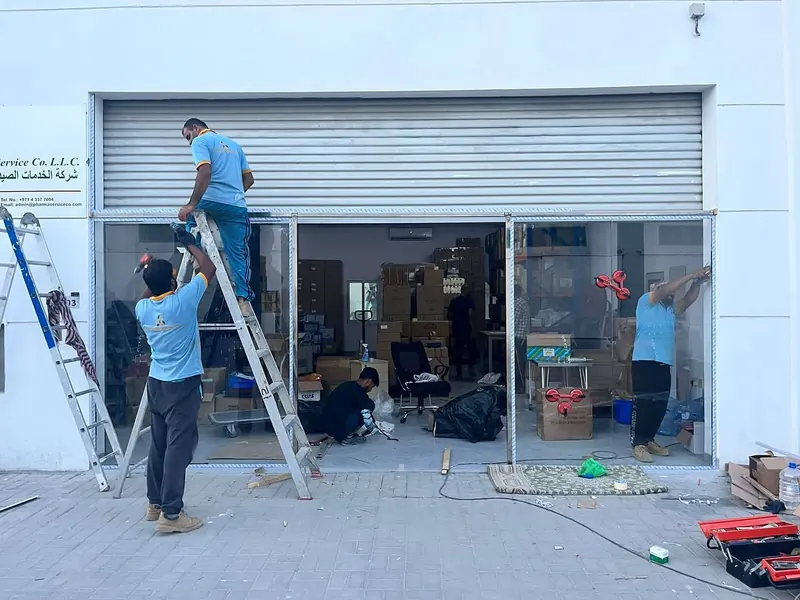 Warehouse front glass door — Pharma Service, Ras Al Khor