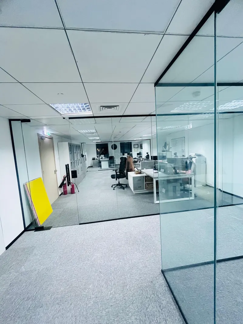 Frameless glass office partitions