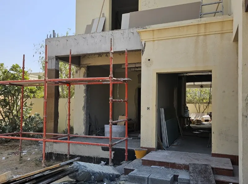 Villa extension at structural stage with scaffolding